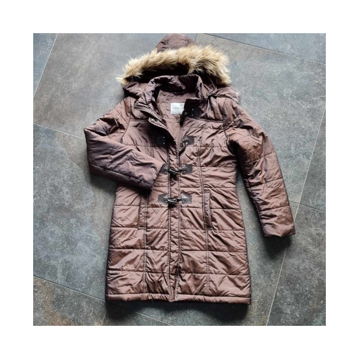 Doudoune longue brune à capuche